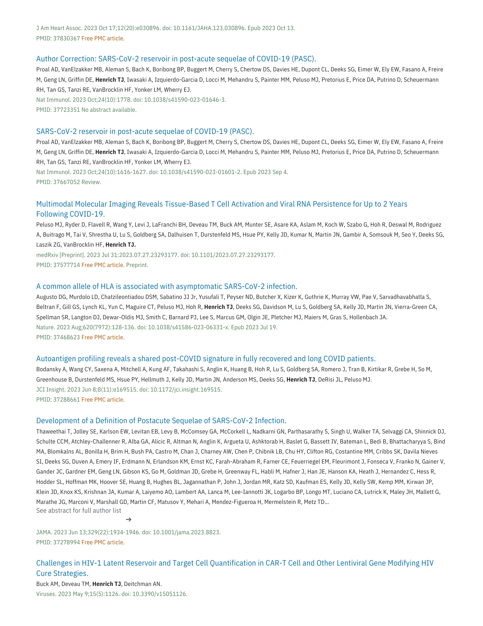 Henrich TJ PubMed Publications Page 3